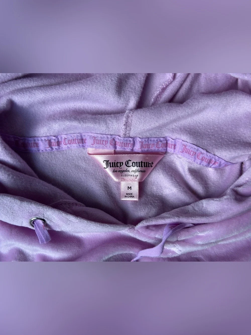Juicy Couture Velour Tracksuit Set Lilac Pink Embossed Logo Crop Hoodie Pants M
